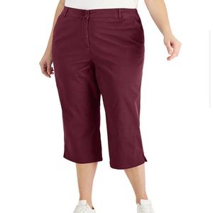 Karen Scott Plus Size Wine (Malbec) / Burgundy Comfort-Waist Capri Pants